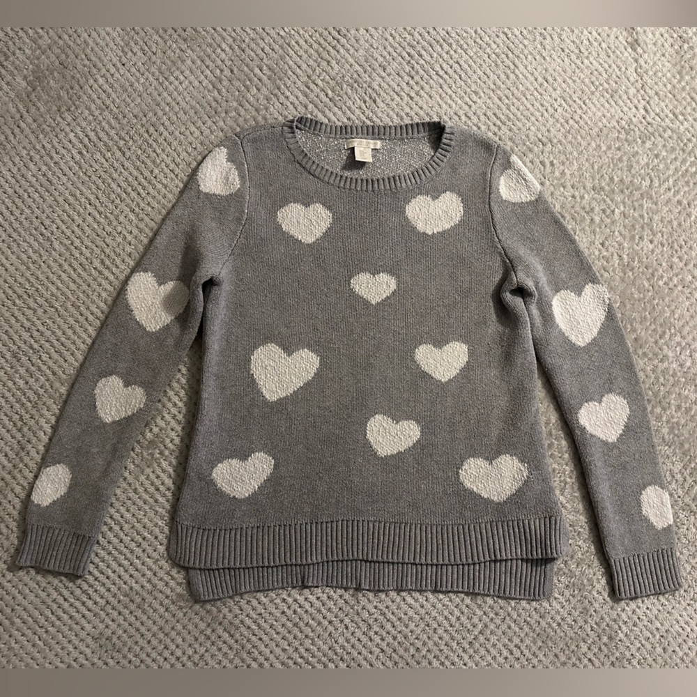 Christian Siriano Gray Cotton Sweater with White Hearts Womens Size Medium